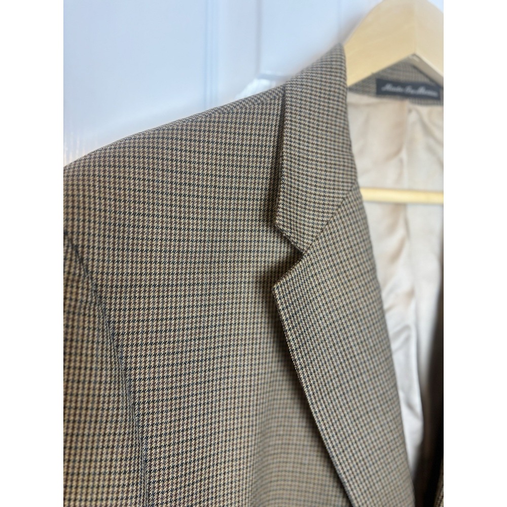 Ralph Lauren Men's 42L Houndstooth Sport Coat Tan 2 Button 100% Wool Jacket Casu